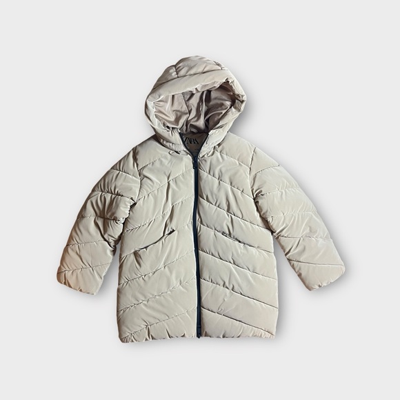 Zara Tan Puffer Coat With Rubberish Detail NWOT - Picture 4 of 8